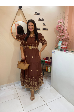 VESTIDO LONGO EM LESY BORDADO