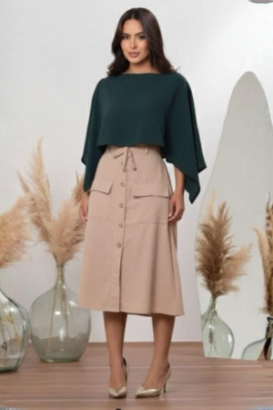 Saia Midi em Marrante com Bolsos Frontais e Cós com Elástico