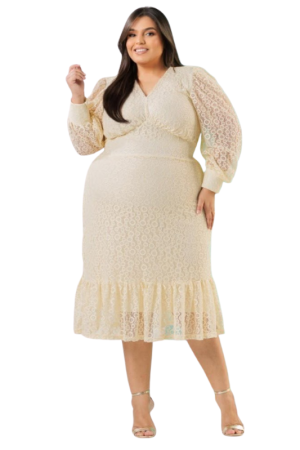 Vestido Midi Plus Size – Rendão Cambraia