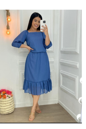 VESTIDO MID EM SHIFON LISO