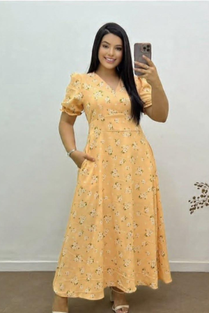 Vestido Longo Floral – Crepe Dunna