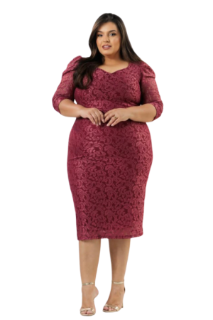 Vestido Tubinho Renda Transpassado Manga Longa